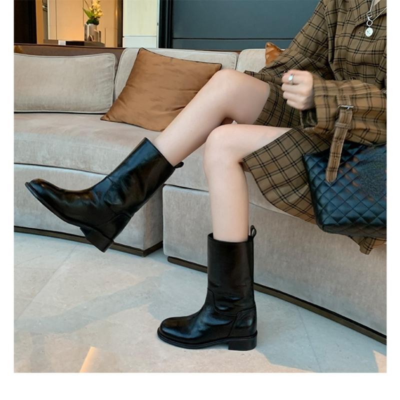 Fashion Autumn Winter Platform Shoes for Women Mid Calf Boots 2024 Women Shoes Hot Selling Slip On Motorcycles Boots Comfy Walking Boots