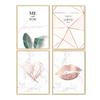 Love Poster Wall Art Pink Gold Lip Green Plant Canvas Painting Geometric Lines Picture For Bedroom Modern Home Cuadros Decor