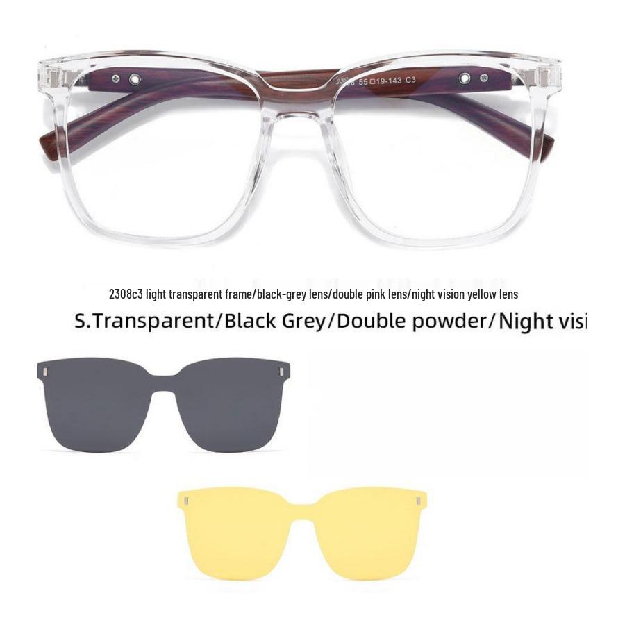 2308 TR90 Retro Round Anti-Blue Light Clip-on Glasses, Korean Style with Wood Grain Legs, Unisex High-End Plain Glasses.