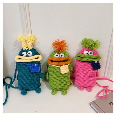 Crochet Phone Crossbody Bag For Women - Handmade Cute Sausage Mouth Monster Knit Phone Pouch With Adjustable Strap
