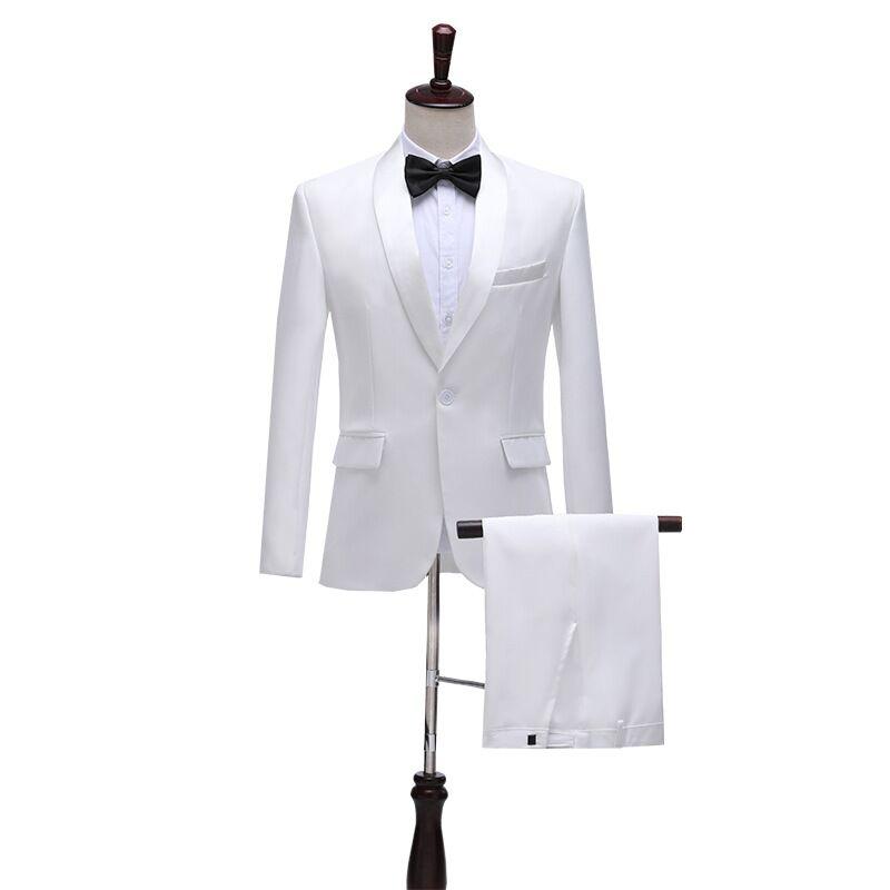 Hombres Trajes elegantes Cantante de escenario Novio de boda Negro Blanco  Satin Chaqueta Pantalones 2 piezas Host Wear comprar a buen precio —  entrega gratuita, reseñas reales con fotos — Joom