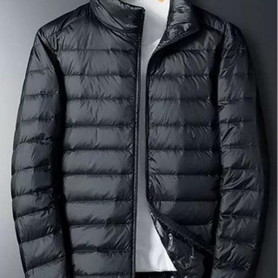 Men's Lightweight Short Down Jacket: Winter Hooded Outerwear with Stand Collar