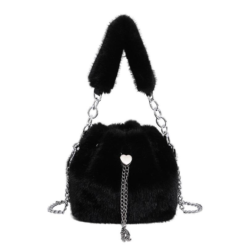 Plüschige Schulter- und Umhängetasche für Damen - Modische, vielseitige, trendige Bucket-Handtasche (Kollektion 2025)