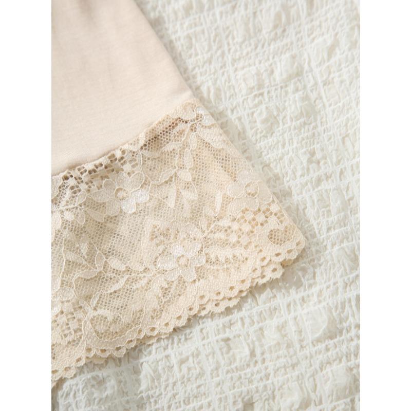 Sottogonna a mezza lunghezza con bordo in pizzo da donna, Sottogonna midi antistatica anti-sfregamento, Gonna sottoveste estiva elastica in vita tinta unita per l'uso quotidiano da donna