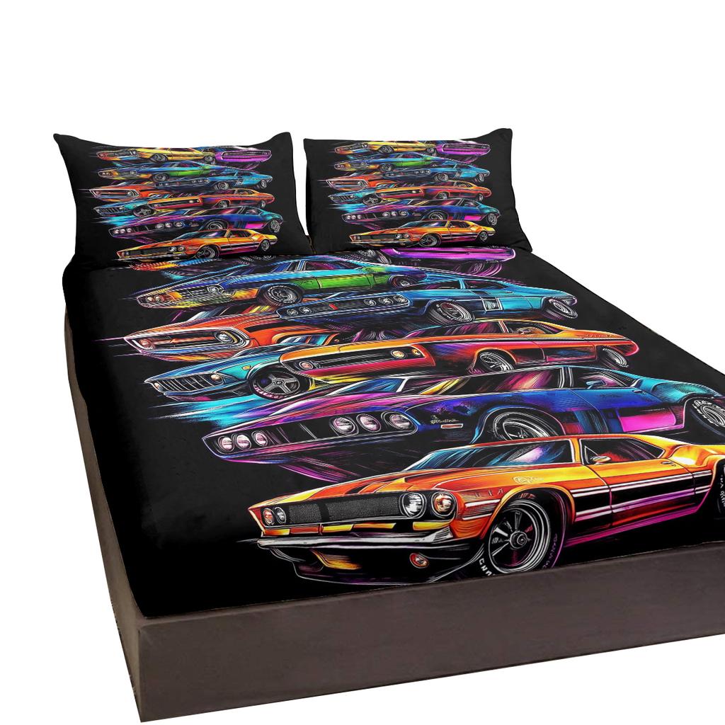 Stacked Car 3-Piece Bedding Set With Two Pillowcases, Suitable For Living Room And Bedroom (Colorful, Design, Unique Gift)