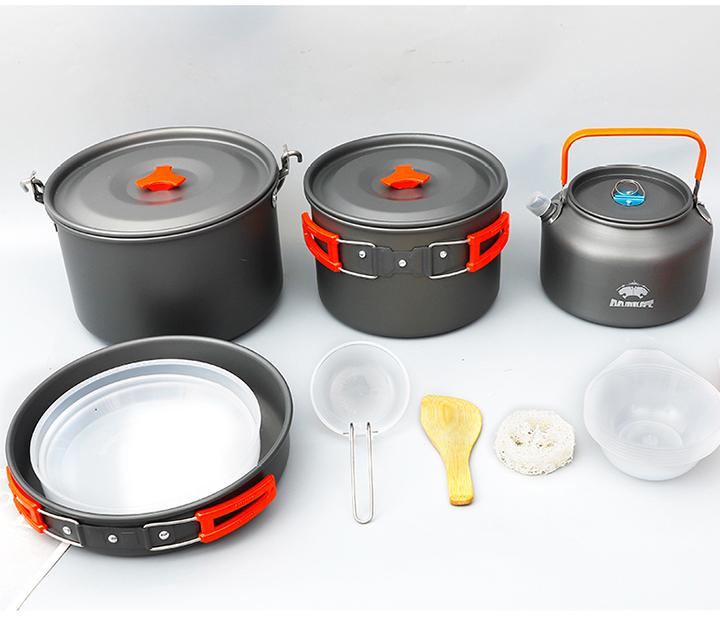 2-3 People Camping Cookware Set Lightweight Portable Outdoor Cooking Kit for Camping Hiking Picnic BBQ