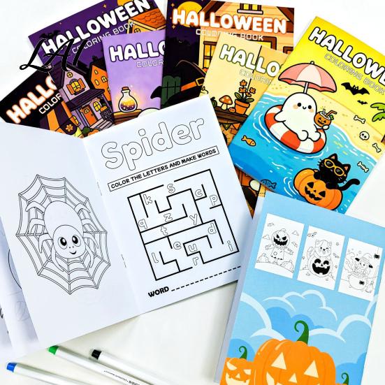 Children Festival Drawing Exercises 8PCS Halloween Cartoon Coloring Book Cute Ghost And Pumpkin Illustrations Thick Art Supplies for Party