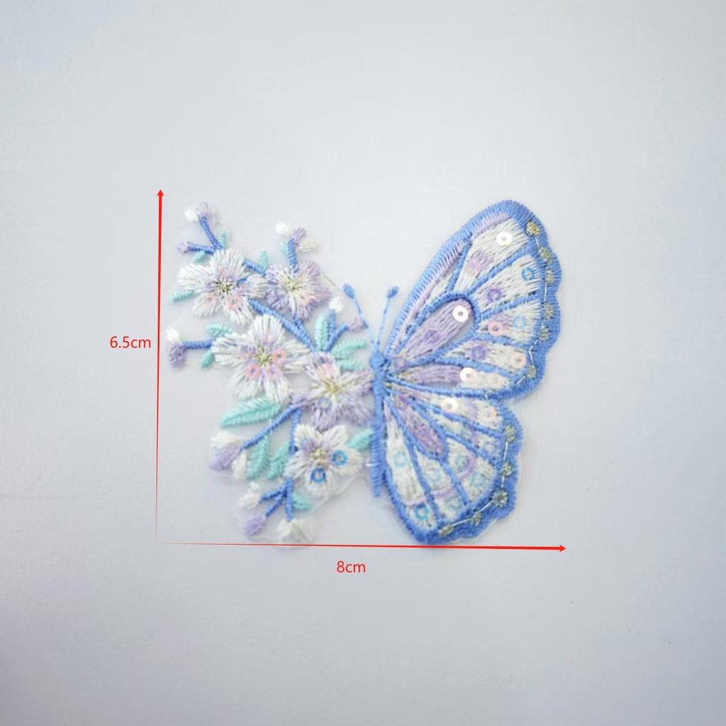1Pcs Colourful Embroidered Butterfly Tulle Lace Trim PatchRepair DlY Hairpin Headdress Garme Sewing Decoration