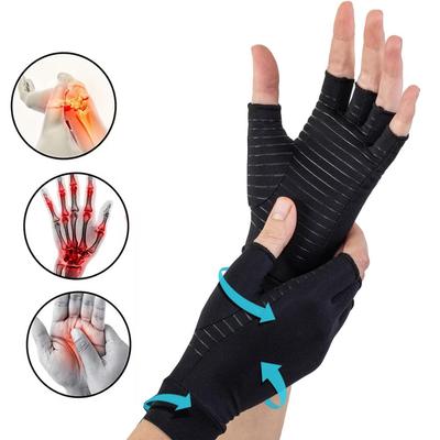 1Pair Copper Compression Arthritis Gloves Fingerless for Carpal Tunnel, RSI, Rheumatoid, Tendonitis, Hand Pain, Computer Typing