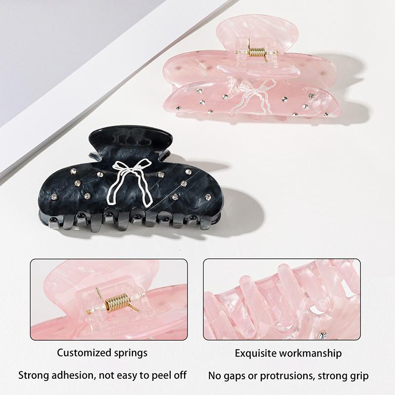 Elegant Hair Claw Clip With  Embellishments Pink Bowknot Design Anti-Slip Grip Fashionable Daily Wear Accessory