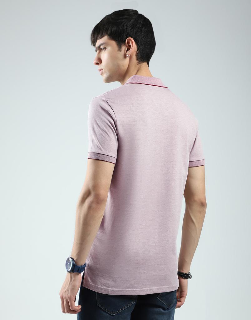 MONTE CARLO Herren Einfarbiges Rosa T-Shirt mit Kragen und Halbarm