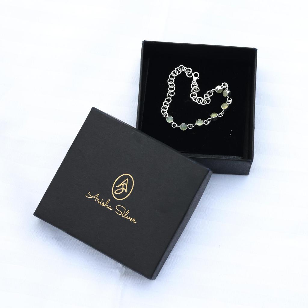 Prehnite Silver Bracelet, 925 Sterling Silver Handmade Jewelry, Gifts For Her, Women Silver Bracelet Ab0546