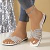 Fashion Shiny Rhinestone Slide Sandals for Women Summer 2025 Fashion Square Toe Flat Summer Slippers Woman Lightweight Beach Flip Flops
