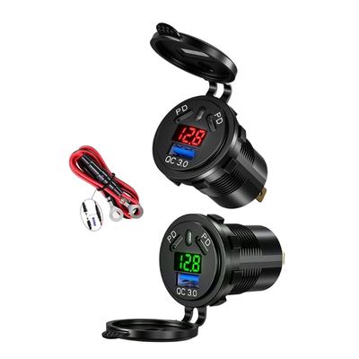 USB C Car Charger Socket 45W Type C 18W USB with LED Digital Display Fast Charger Socket for Motorcycle Trucks