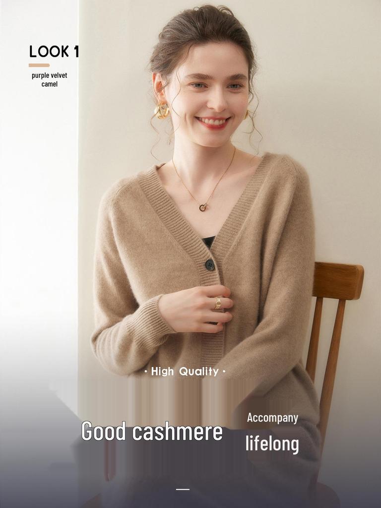 Thickened Autumn/Winter V-neck Cashmere Cardigan: Slimming Knitted Sweater for Women, Versatile and Stylish