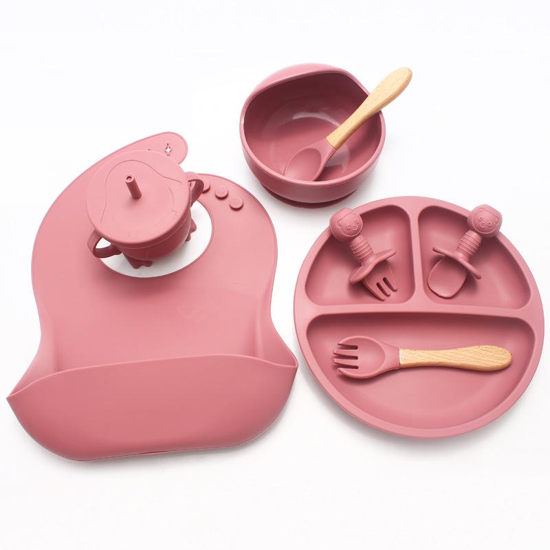 Children's Silicone Cutlery & Dinner Set: Bib, Spoon, Fork, Smiley Plate, and Bowl