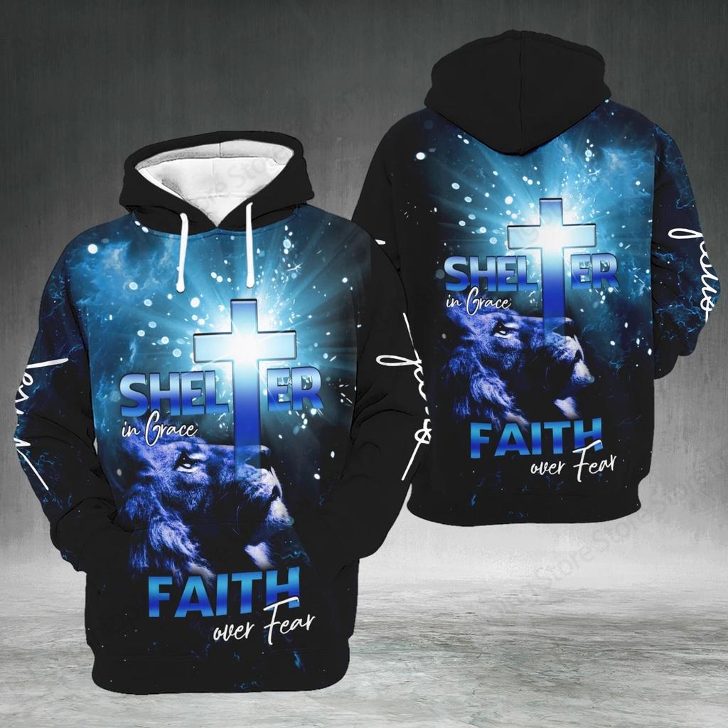 Lion Cross 3D Print Hoodie Men Women Fashion Jesus Faith Hoodie Sweatshirt Spring Autumn Coat Unisex Tracksuit Mens Clothng Teen