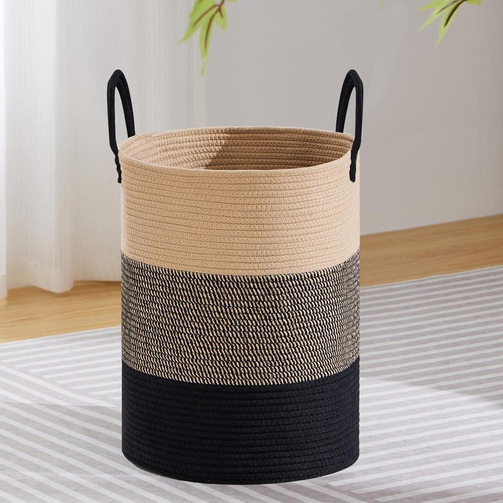 Cotton Rope Laundry Basket - Large Capacity Woven Storage for Clothes, Toys, and Sundries