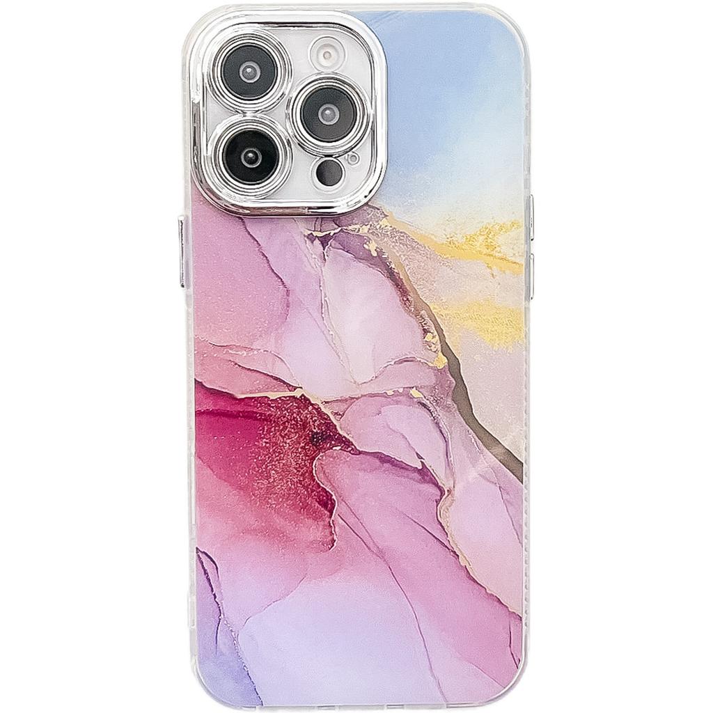 Electroplating Fine Hole Marble Pattern Suitable for IPhone16promax Mobile Phone Case IMD Apple 15 Anti Fall Protection Case