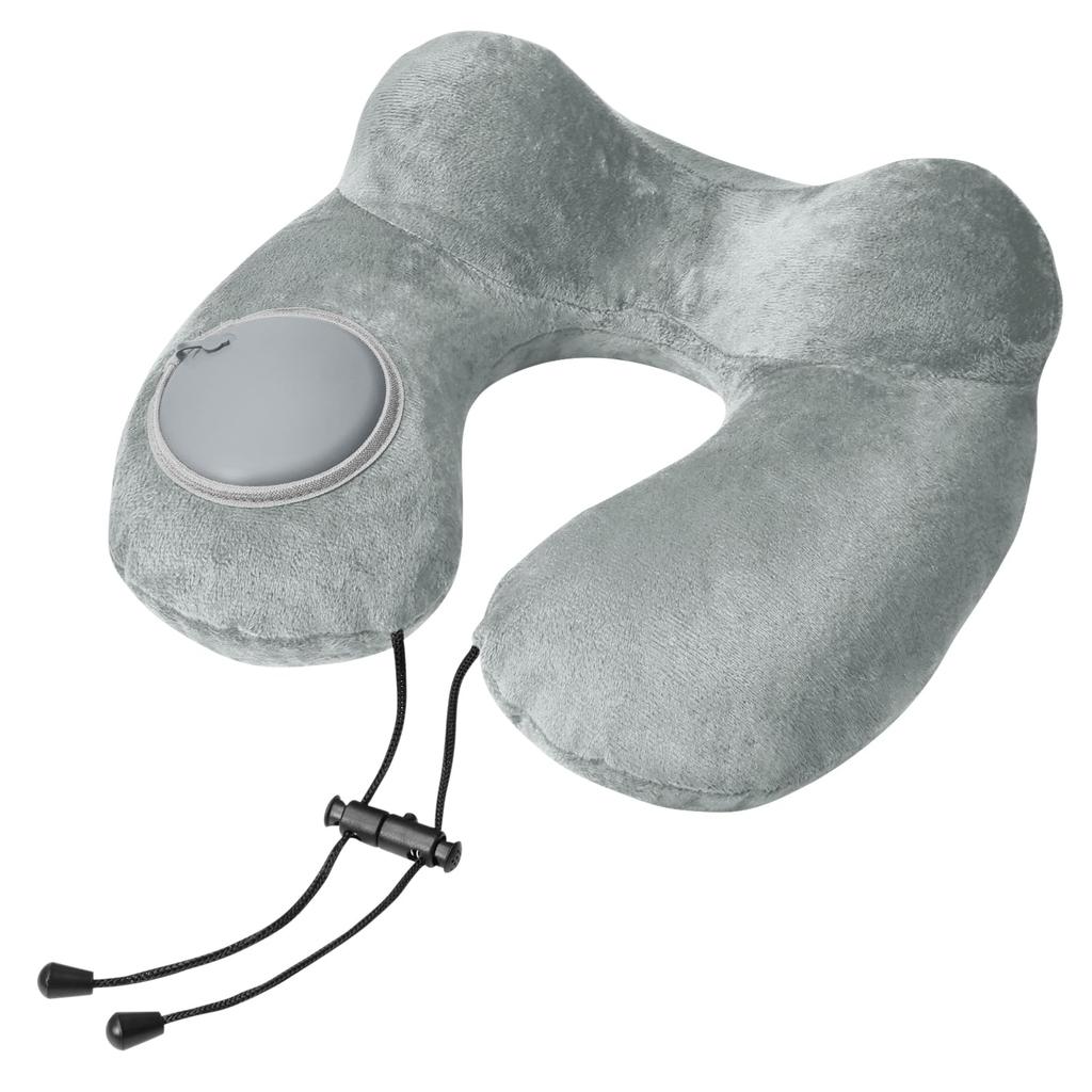 OwnestX Pump-Operated Air Pillow, Portable Airplane Comfort Pillow, Portable Pillow, U-Shaped, PVC, with Storage Pouch - Gray