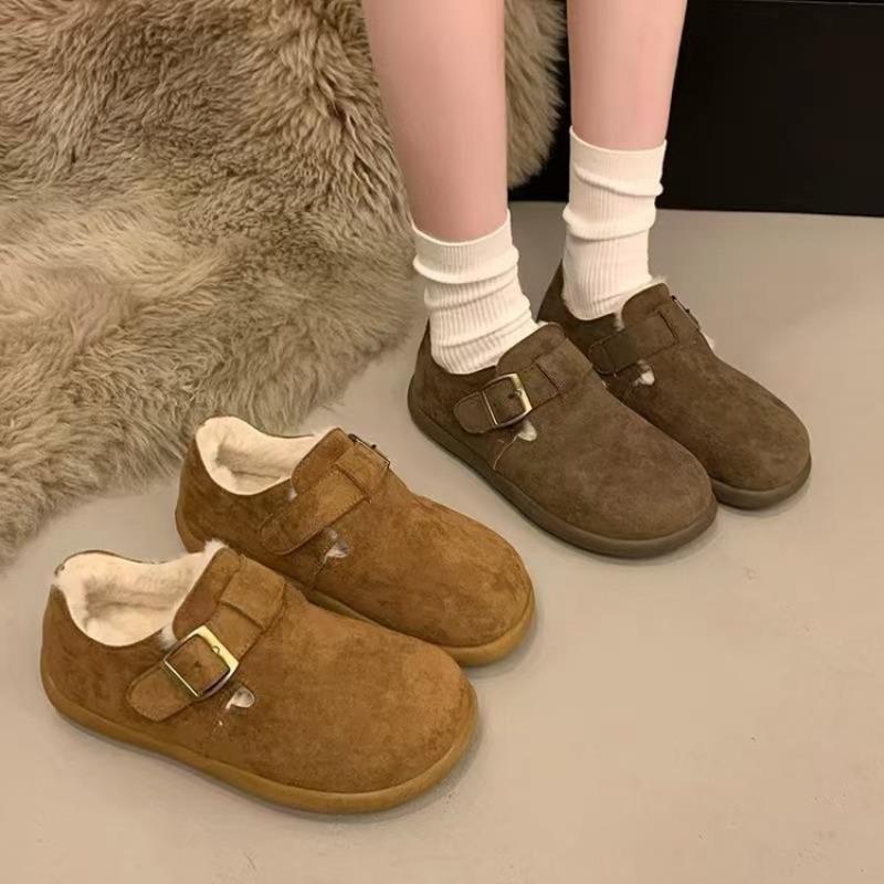 Women's new winter velvet outer cotton shoes with one pedal, fluffy shoes, non-slip soft-soled Doudou shoes