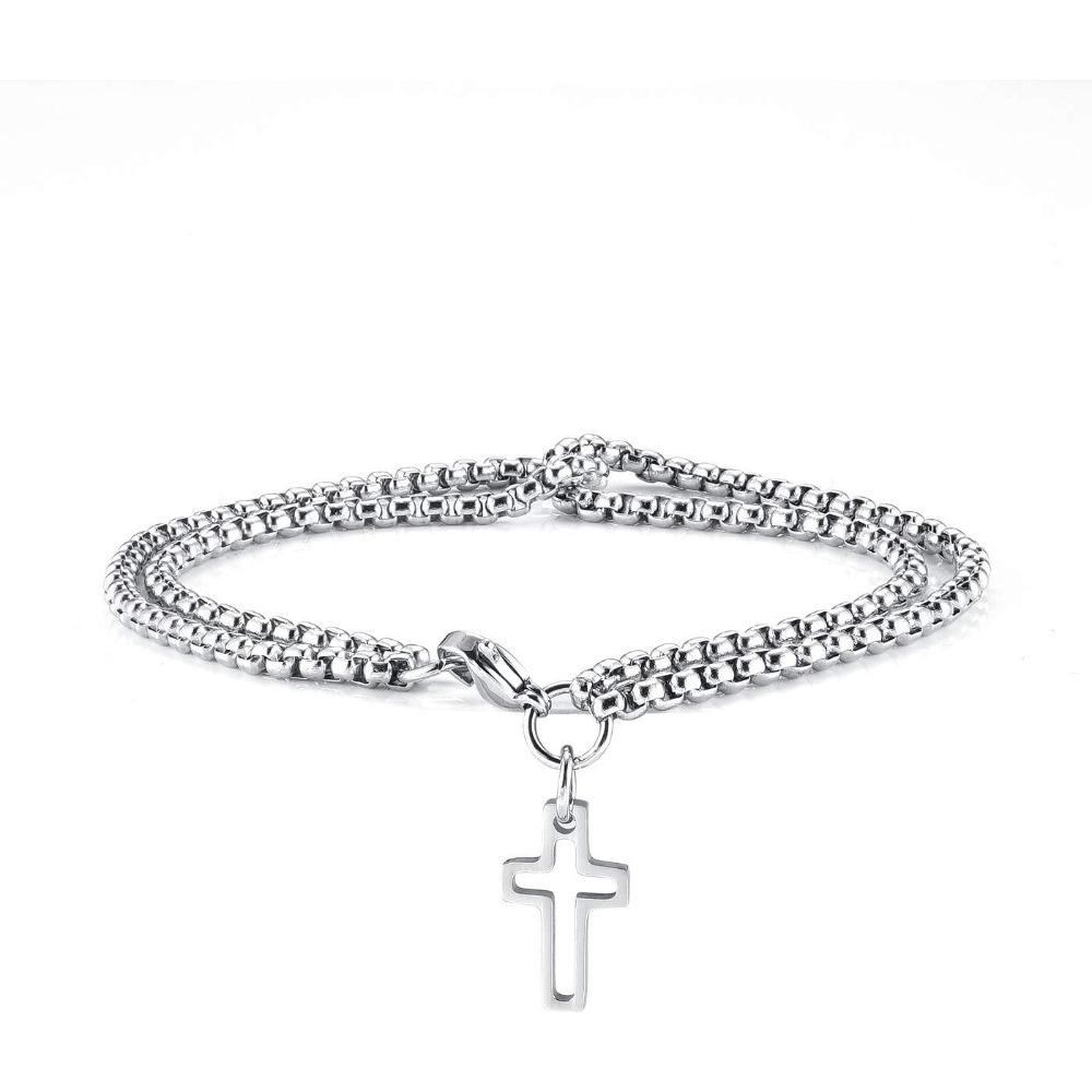 Rolo Chain Bracelet with Cross Charm Wire Little Thorns Cuban Chain Cross Dangle Pendant Cable Chain Link Men Women Bracelet