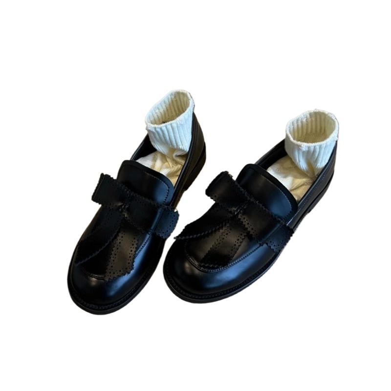 2025 spring and autumn new British style round head thick bow loafers casual fashion comfortable slip-on shoes