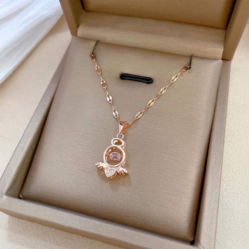 Angel Smart Light Luxury Temperament Gorgeous Full Diamond Necklace Female Versatile Collarbone Chain Titanium Steel Chain