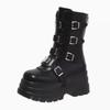 Womens Boots Metal Belt Buckle Design Women Mid-Calf Boots Luxury Casual Leather Boot Height Increasing Platform Boots For Women