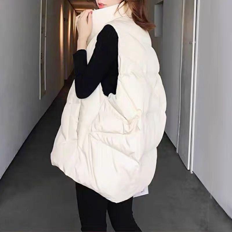 

Женский пуховый хлопковый жилет с коротким рукавом 2023: Корейский стиль, Большой размер, Средней длины, Утепленный для осени/зимы 2XL (135-155 jin) грязно-белый
