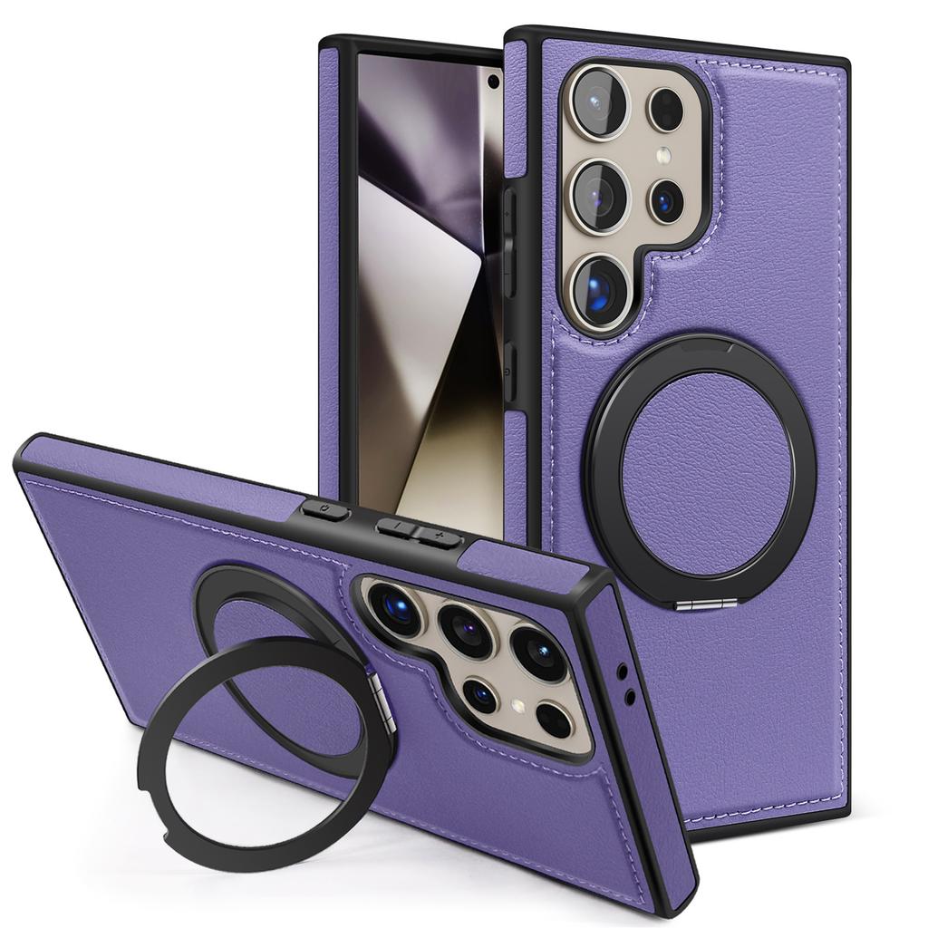 Samsung S25ULTRA Leather Case Metal 360 Rotating Magnetic Bracket Mobile Phone Case S23 Anti fall S24u Business
