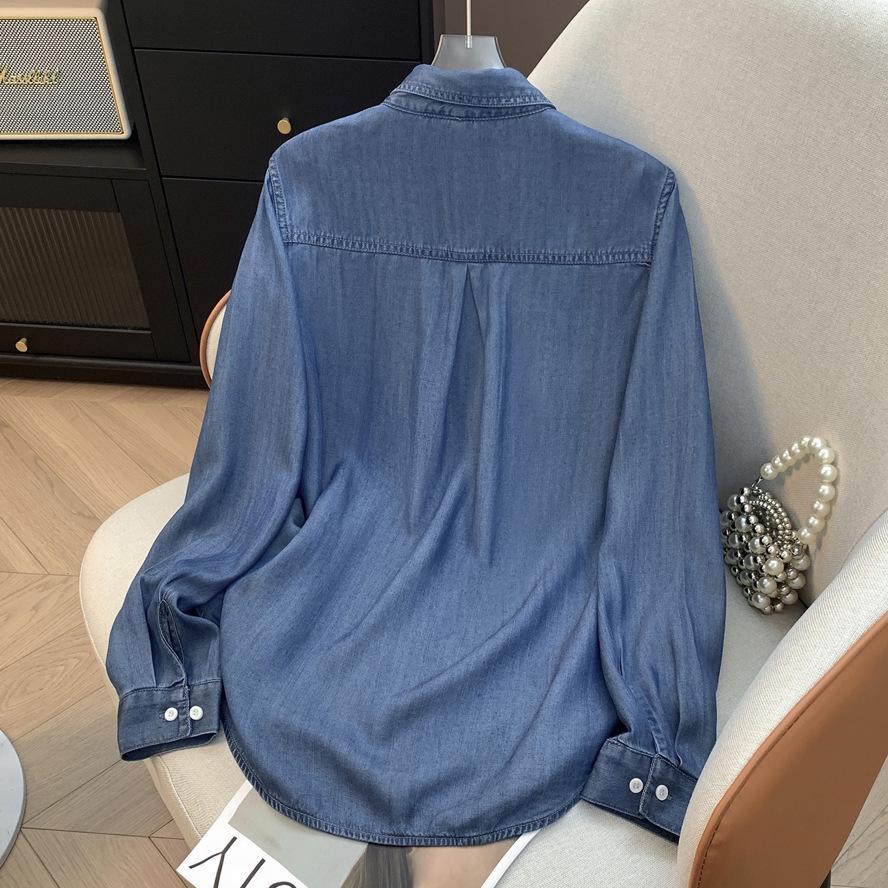 Women's Tencel Denim Shirt - Korean Style, Slimming, Long Sleeve, Versatile for Spring/Autumn.