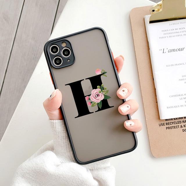 Black Letter Flower Matte Phone Case For iPhone 15 12 14 Pro Max Cases For iPhone 11 13 pro Back Cover fashion Shell Coque