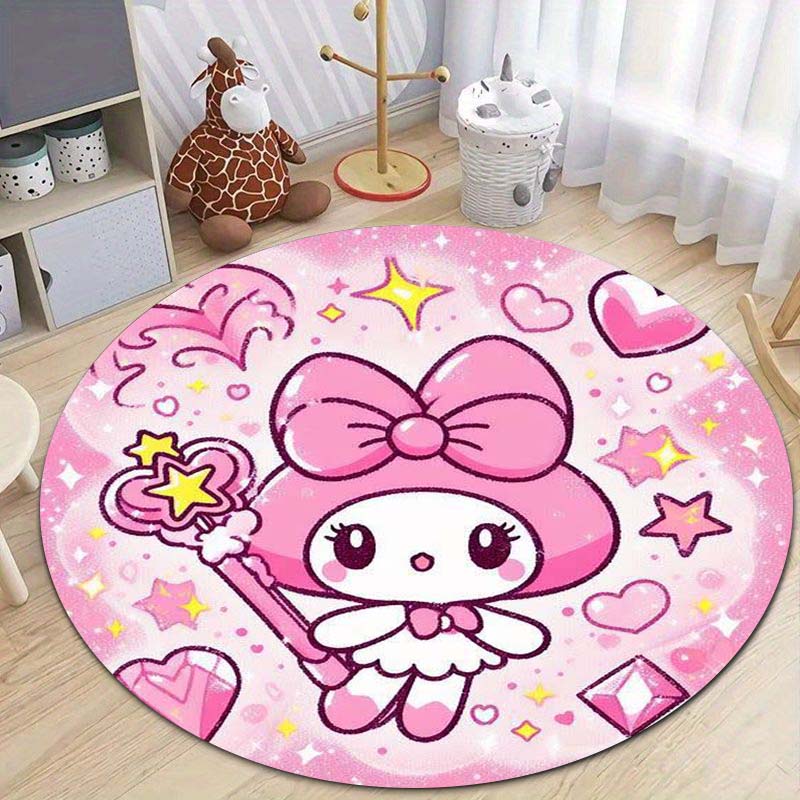This My Melody Cartoon Round Rug Can Be Used To Decorate Living Rooms, Bedrooms, Sofas, and Playrooms; It Is A Non-slip Rug.