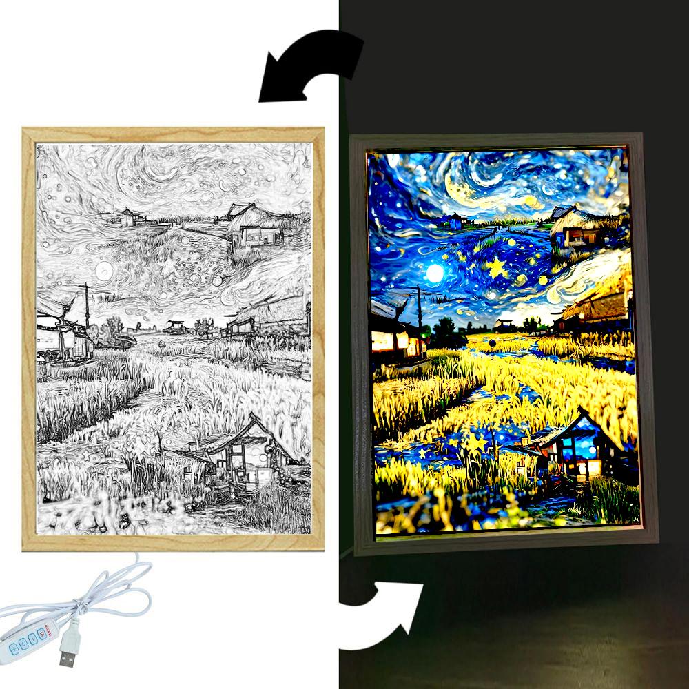 Light Painting Photo Frame Van Gogh Astral Art Led Night Light Bedside Tabe Lamp Room Home Desk Decor Christmas Gifts Moon Lamp