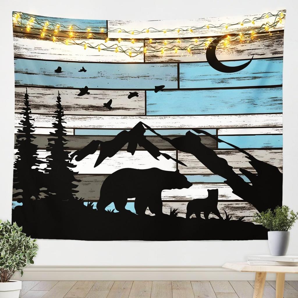 Wolf Print Tapestry Wall Hanging Wildlife Hunting Theme Tapestry for Kids Boys Girls Western Farmhouse Wall Tapestry Rustic