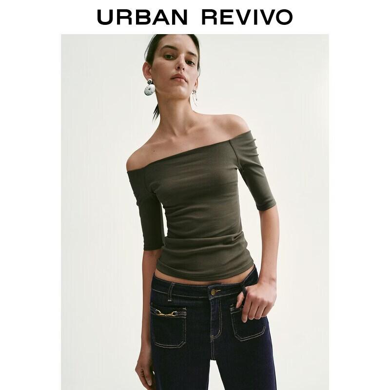 UR2026 Women s Cotton Off-Shoulder Mid-Sleeve T-Shirt L