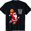 Basketball Lovers Funny Santa Men Clothing Casual Tees Christmas Santa Claus Dunking A Basketball Boys Kids Xmas T-Shirt