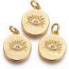 10Pcs Brass Micro Pave Cubic Zirconia Evil Eye Charms Golden Flat Round Lucky Eye Charms for Jewelry Making DIY Crafts Necklace