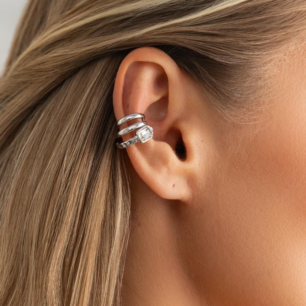 

Multi-Layer C-shaped Ear Clip Silver Square Zircon Stud Earrings Ear Buckle Cartilage Ear Cuffs срібний