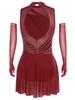 Girls Sleeveless Sparkly Rhinestones Backless Lyrical Dress Mesh Gloves Dancewear