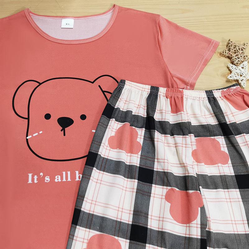 Women's Summer Pajama Set - Round Neck, Short Sleeve, Seven-Point Pants, Comfortable Casual Two-Piece