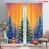 2pcs,2D Plane Printing Print Curtains Christmas Tree Gifts Snowfall (2) Polyester Easy Install (without Rod) Room Decor Perfect