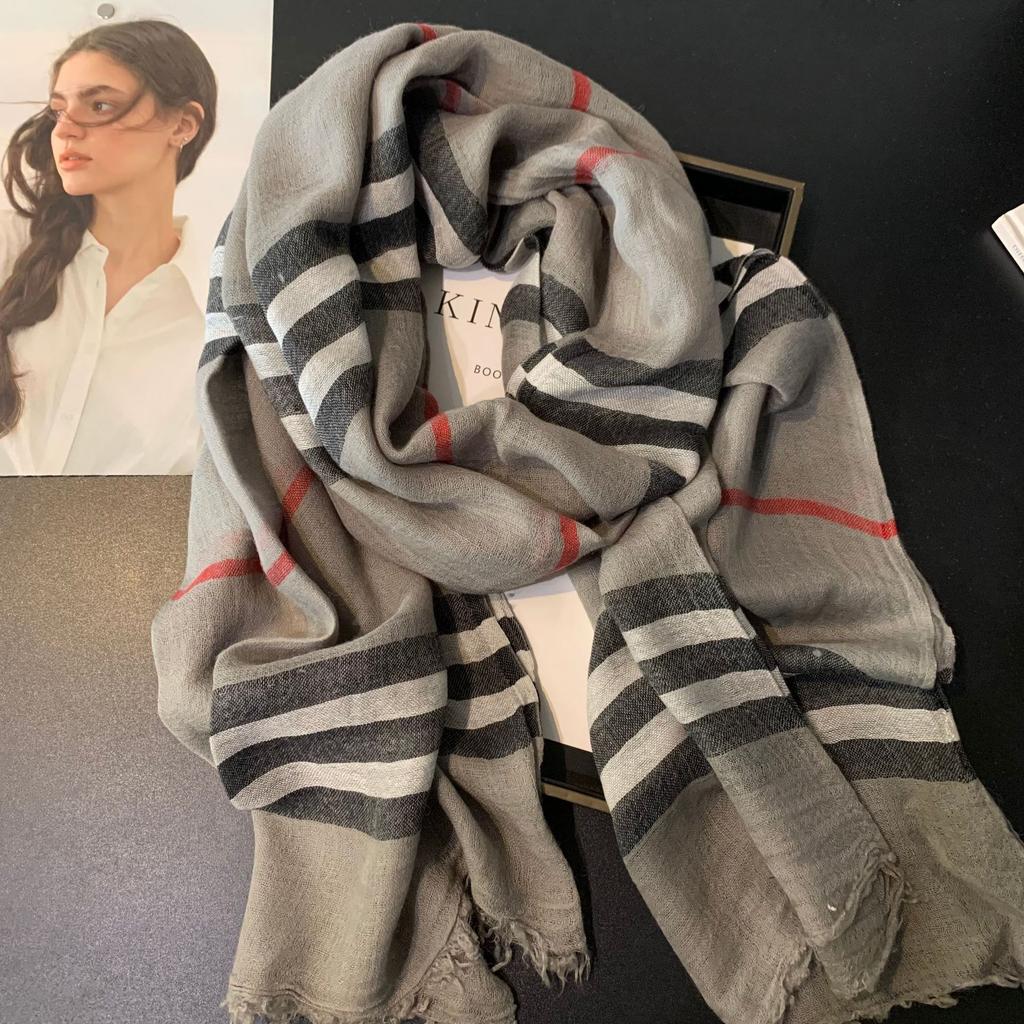 Wool Scarf Women'S Spring And Autumn British Versatile Plaid Silk Scarf Thin Long Scarf Warm Large Shawl