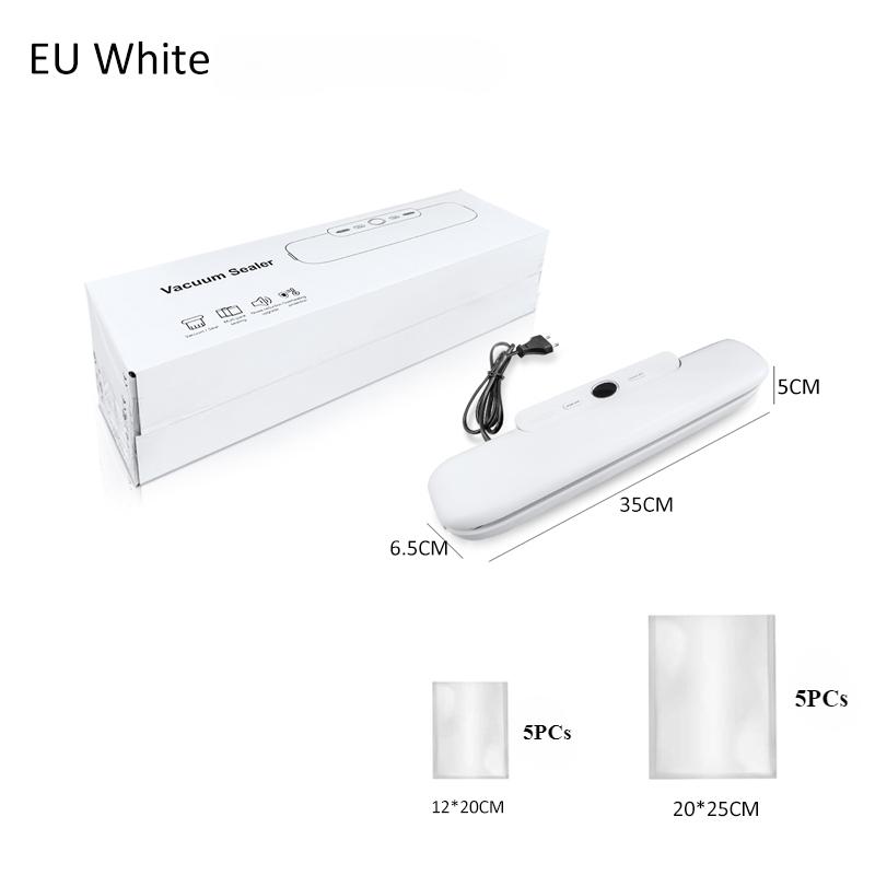 

220 В вакуумный упаковщик для пищевых продуктов вакуумная упаковочная машина для пищевых продуктов с 10 шт. упакованных пакетов автоматическая бытовая вакуумная герметизация пищевых продуктов EU Plug белый