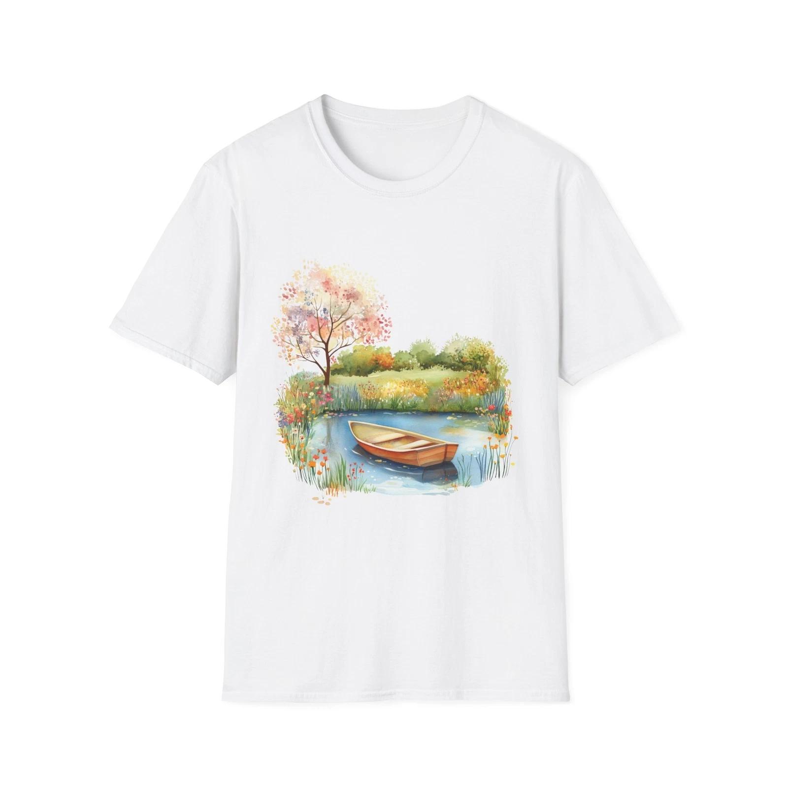 Serene Nature T-Shirt, Artistic Meadow Tee, Flower Print Shirt, Eco-Friendly S