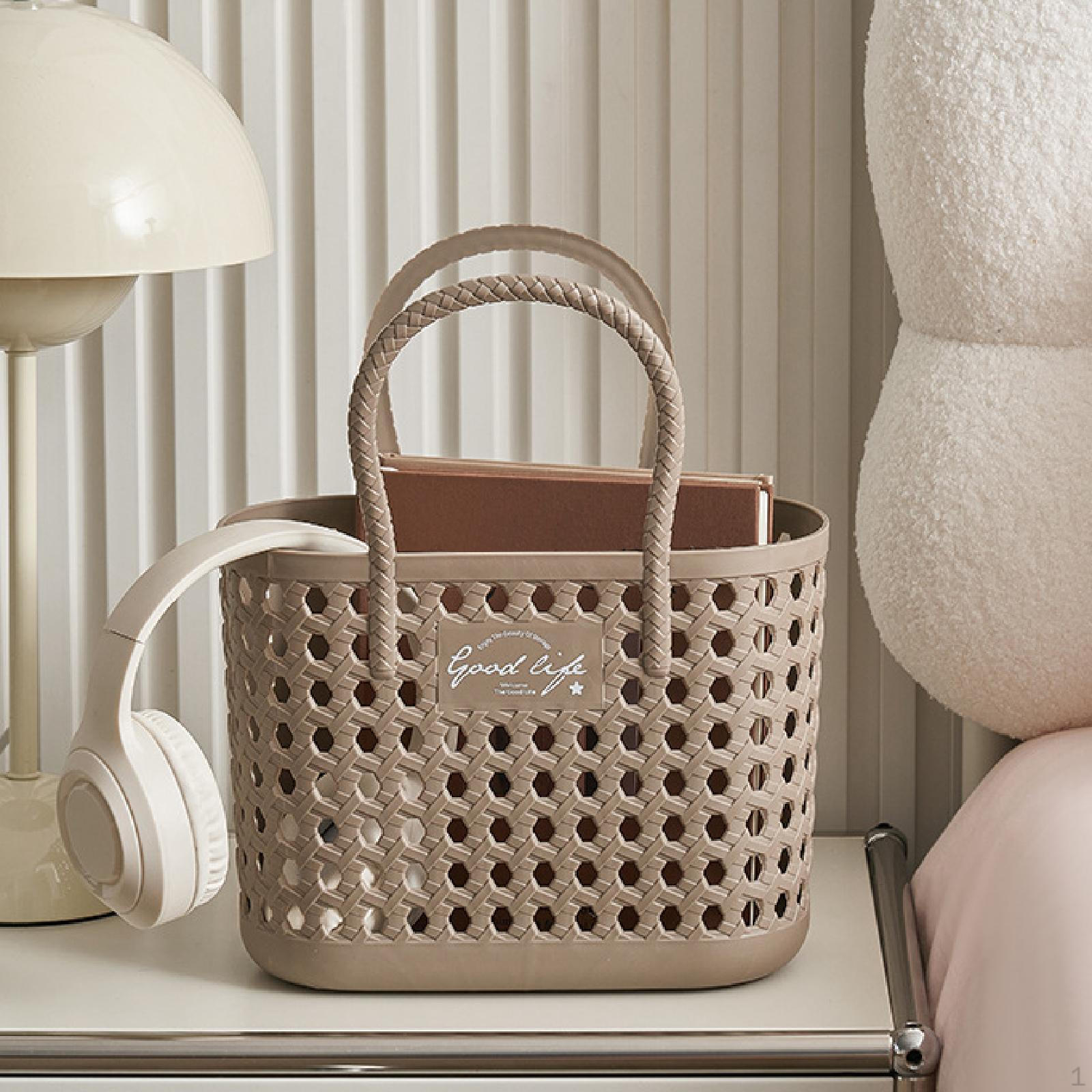

Shower Caddy Basket Organizer Hollow Drain Bin Sturdy Multifunction Tote Storage Small Coffee