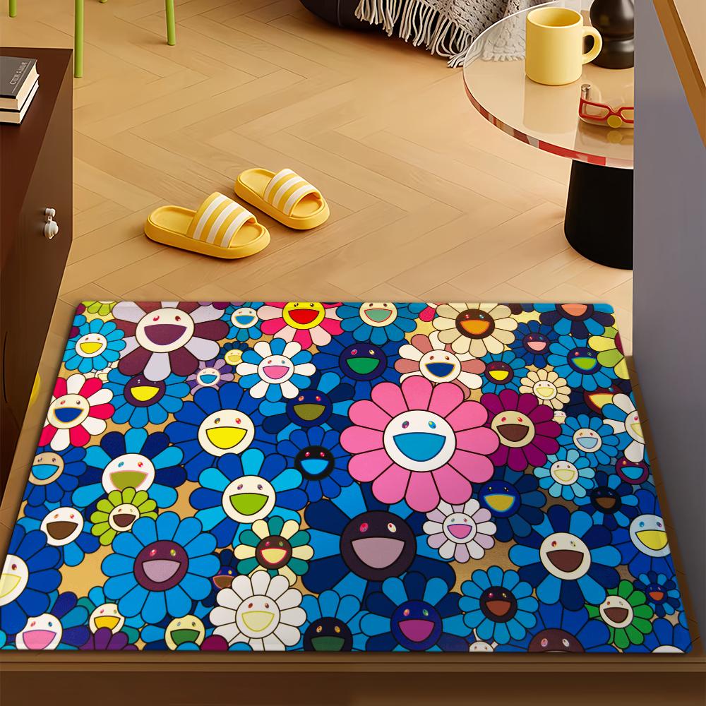 Fashion M-Murakamis Art T-Takashi Door Mat Bath Microfiber Decorative Versatile Flannel Floor Quick Dry Absorbent Non-slip Sole