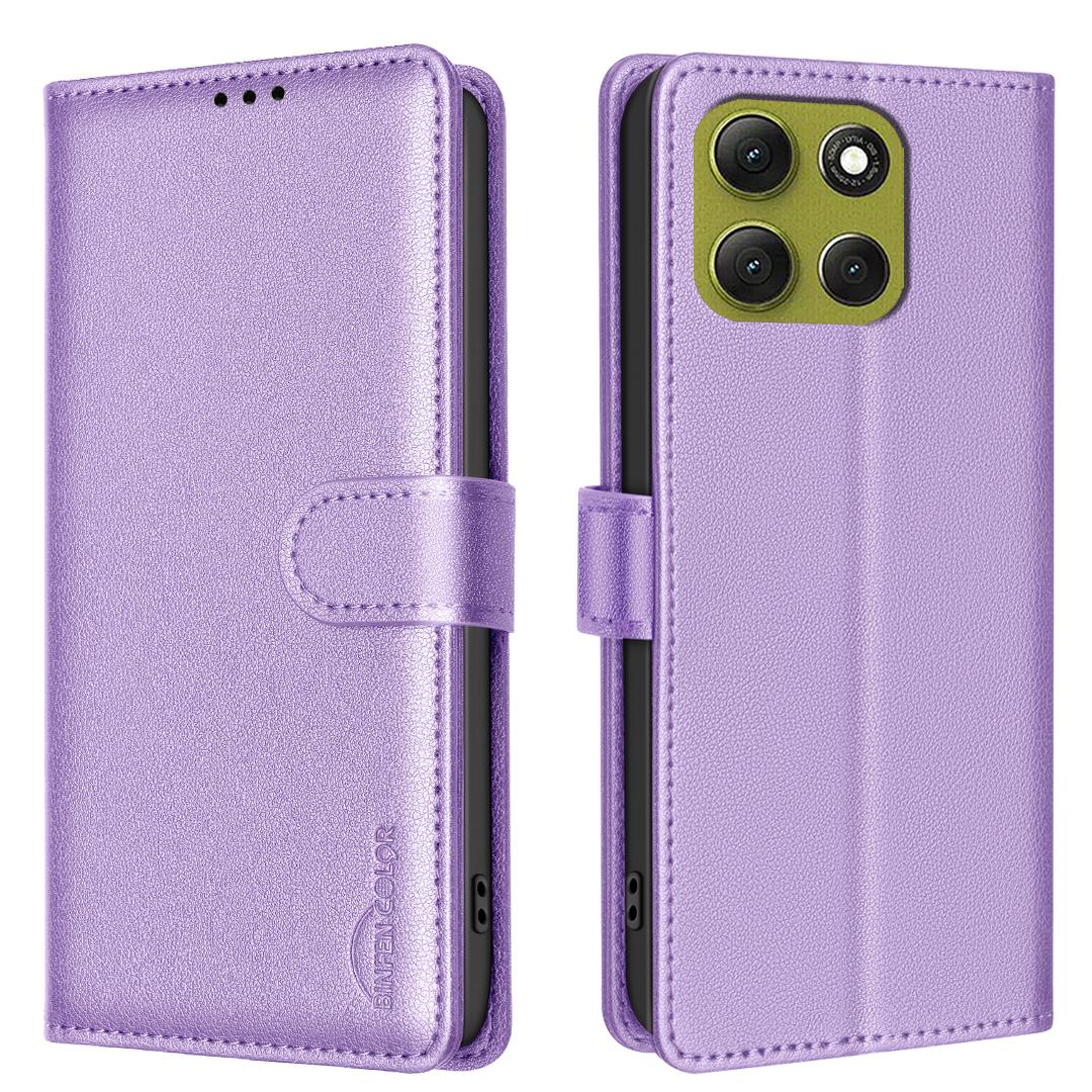 

For Motorola Moto G86 5G Leather Case BINFEN COLOR BF32 Wallet RFID Blocking Phone Cover Purple