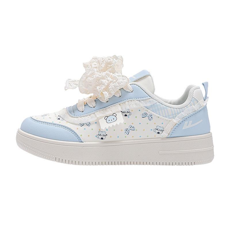 Sky Blue Cute Thick Baseplate Shoes Bow Straps Low Top Autumn Women's Shoes Comfortable Bear Student Shoes